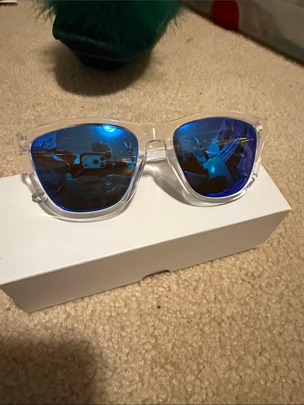 Clear Frame Sunglasses with Blue Mirrored Lenses - Women